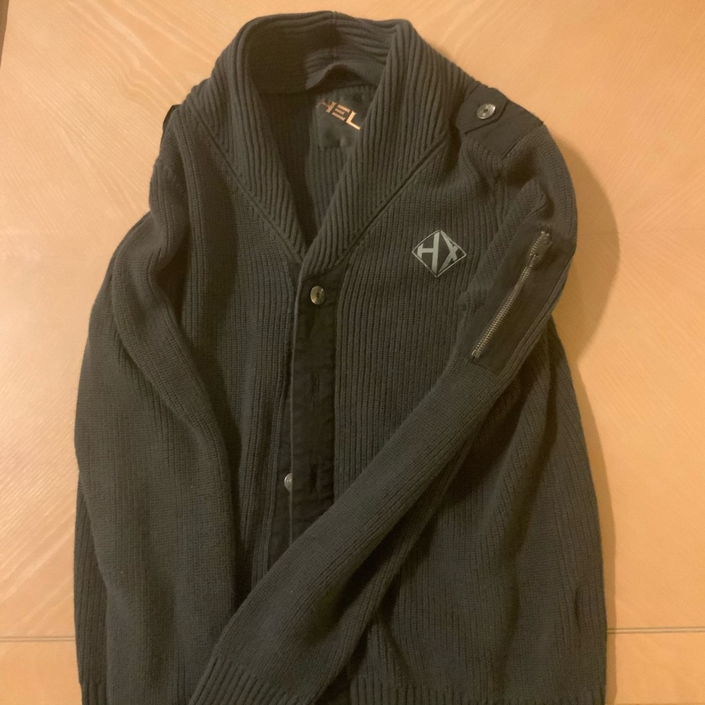 Helix dark gray cardigan with epileps and zippered sleeve pocket